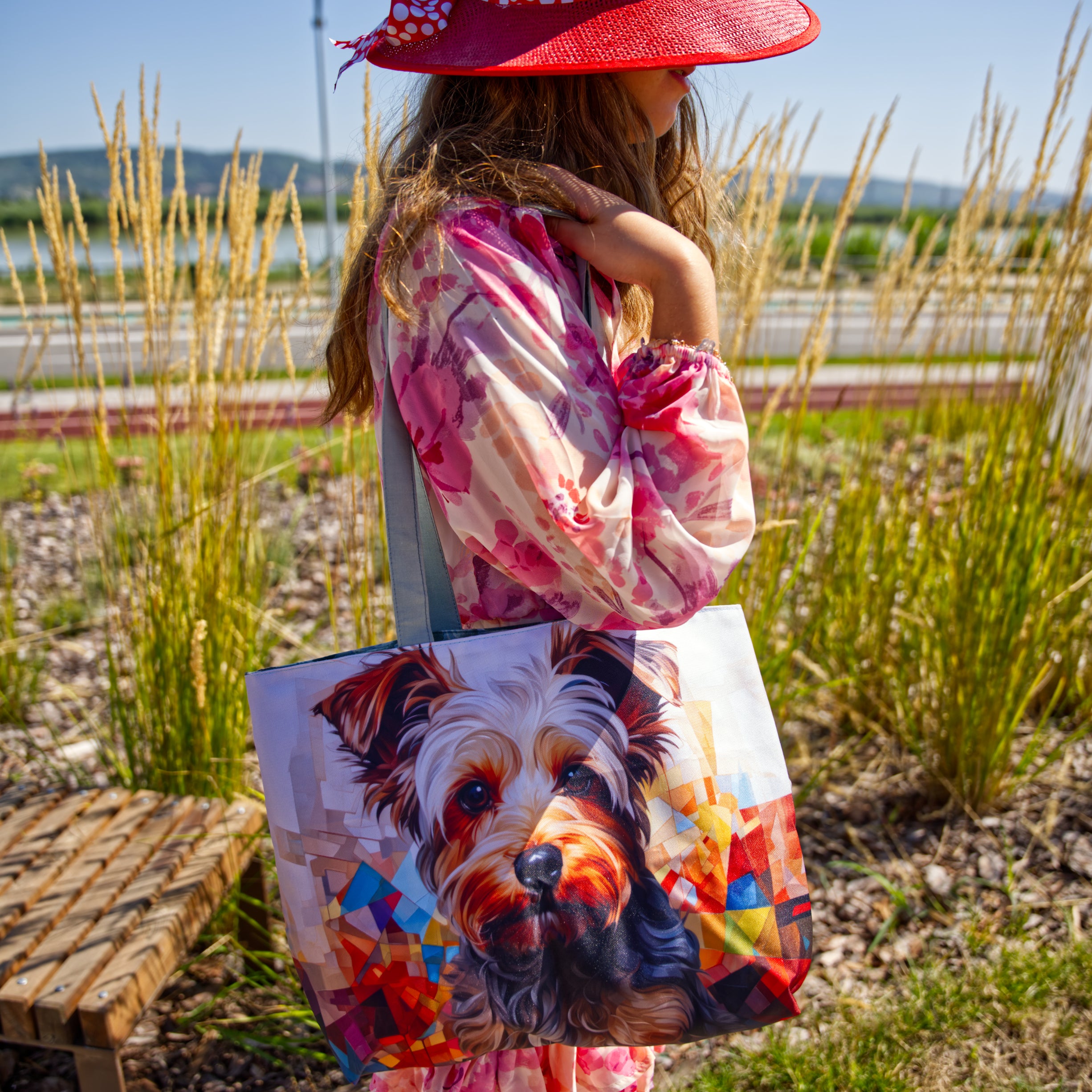 Tote Bag With Print Model Of Yorkshire Terrier